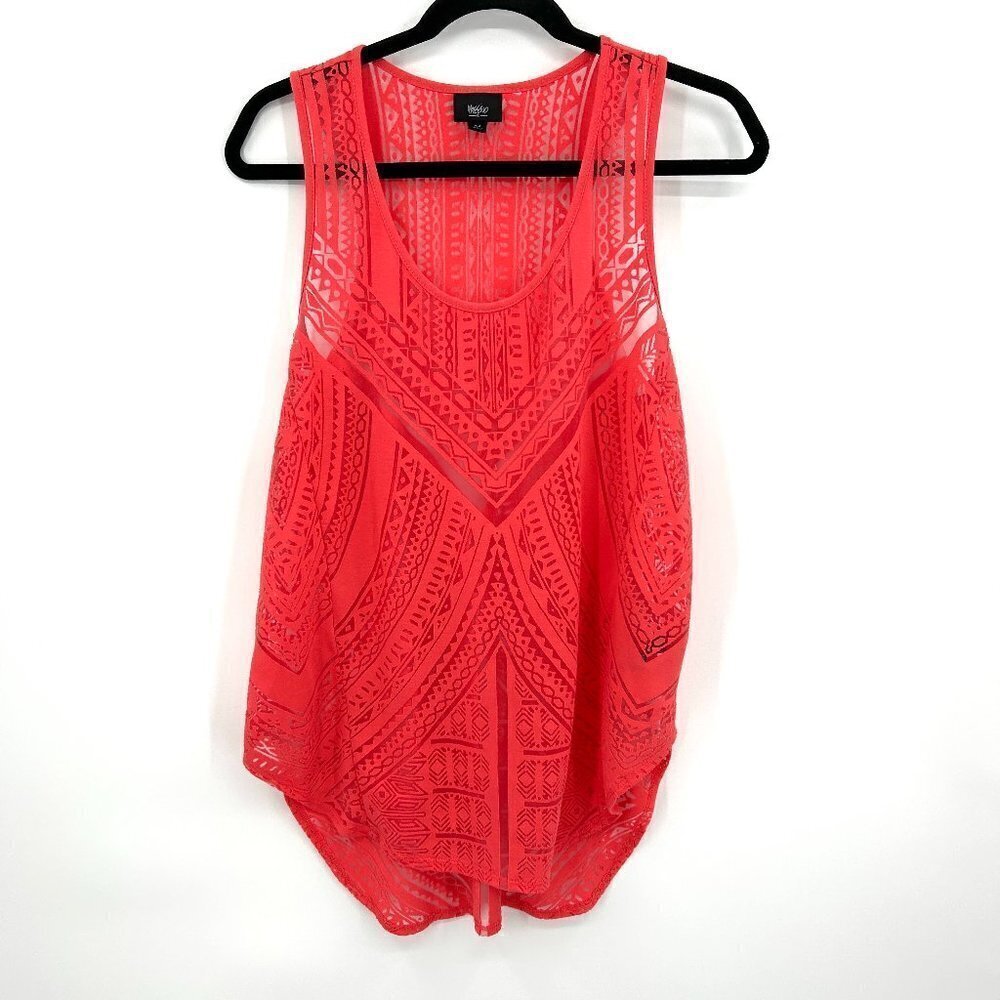 MOSSIMO Coral Orange Sheer Cut Out Design Sleeveless Tank Top Size Medium